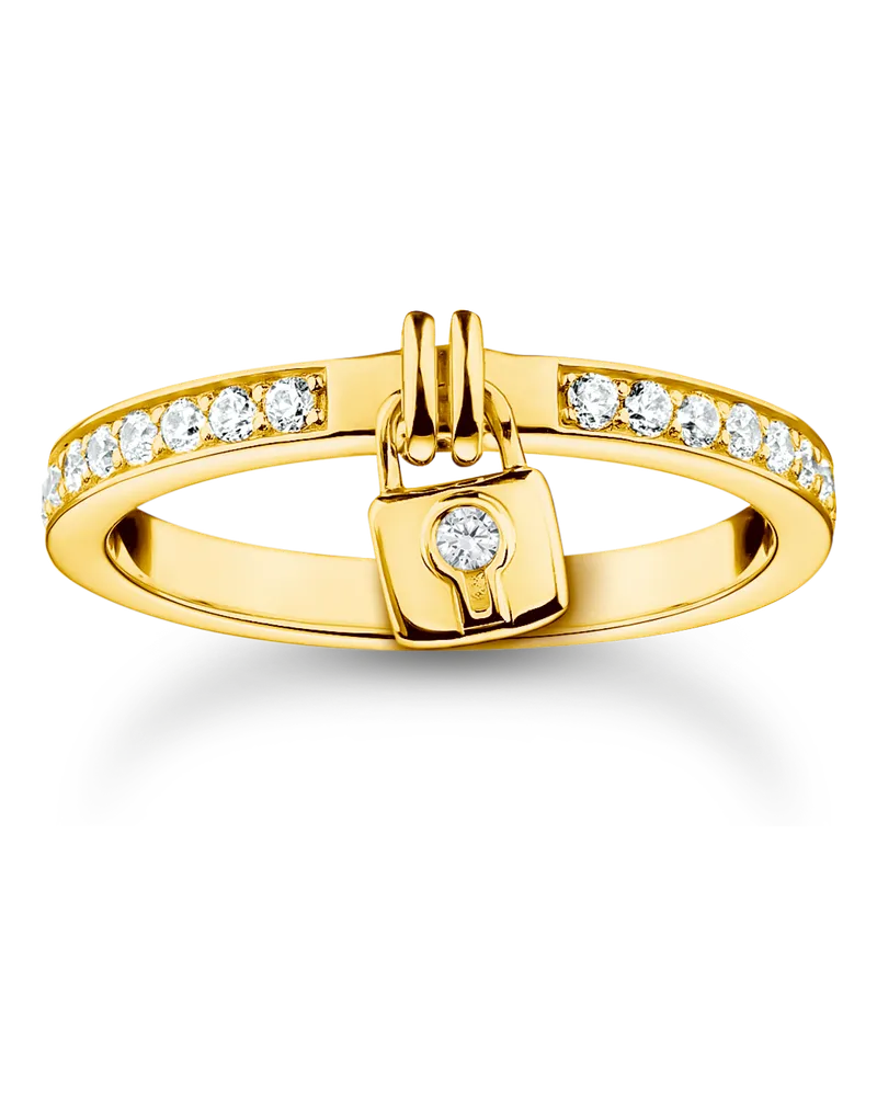 Thomas Sabo Damen Ring Schloss gold, Sterlingsilber Gelbgold vergoldet, Charming Collection Gelbgoldfarben