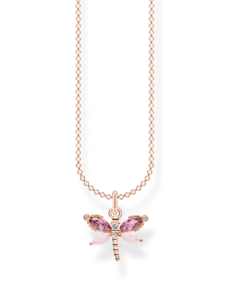 Thomas Sabo Damen Kette Libelle mit Steine roségold, Sterlingsilber Roségold vergoldet, Charming Collection Blau