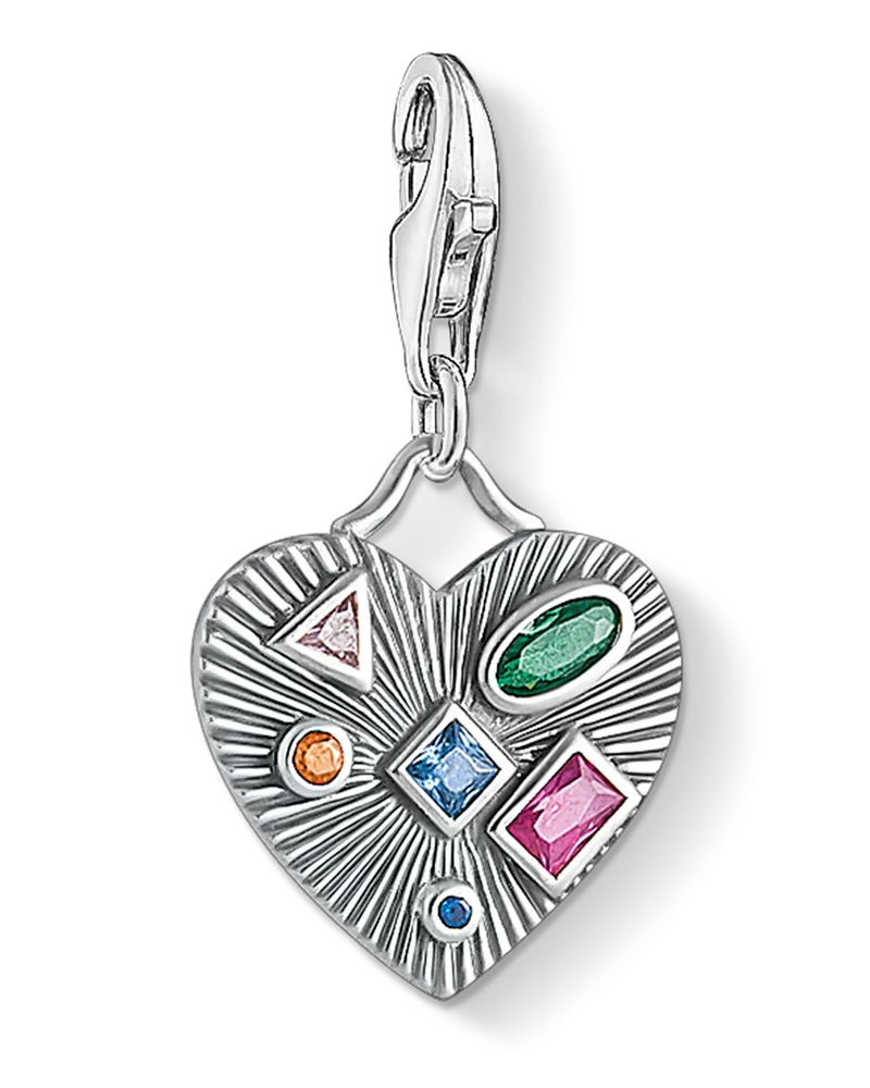 Thomas Sabo Damen Charm-Anhänger Herz farbige Steine, Sterlingsilber geschwärzt, Charm Club Collection Blau