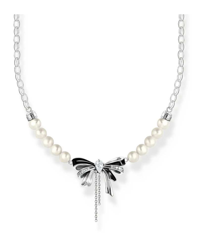 Thomas Sabo Damen Schleifen-Kette mit Perlen Lovely Romance Silber, Sterlingsilber Schwarz