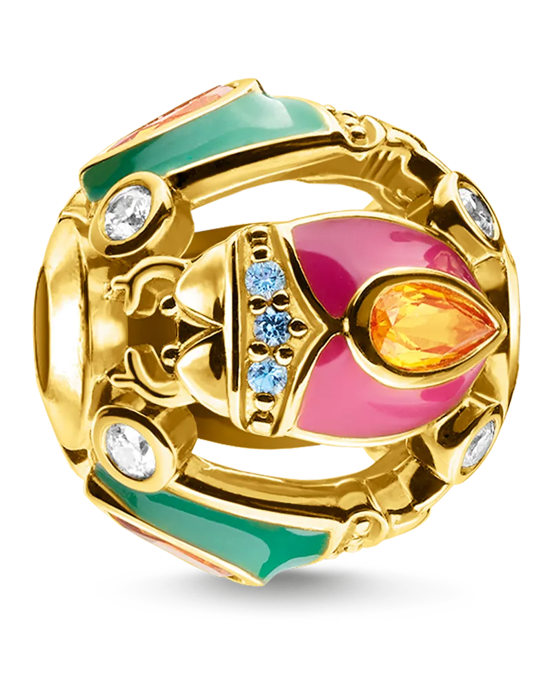 Thomas Sabo Damen Bead Käfer gold, Sterlingsilber Gelbgold vergoldet, Karma Beads Blau