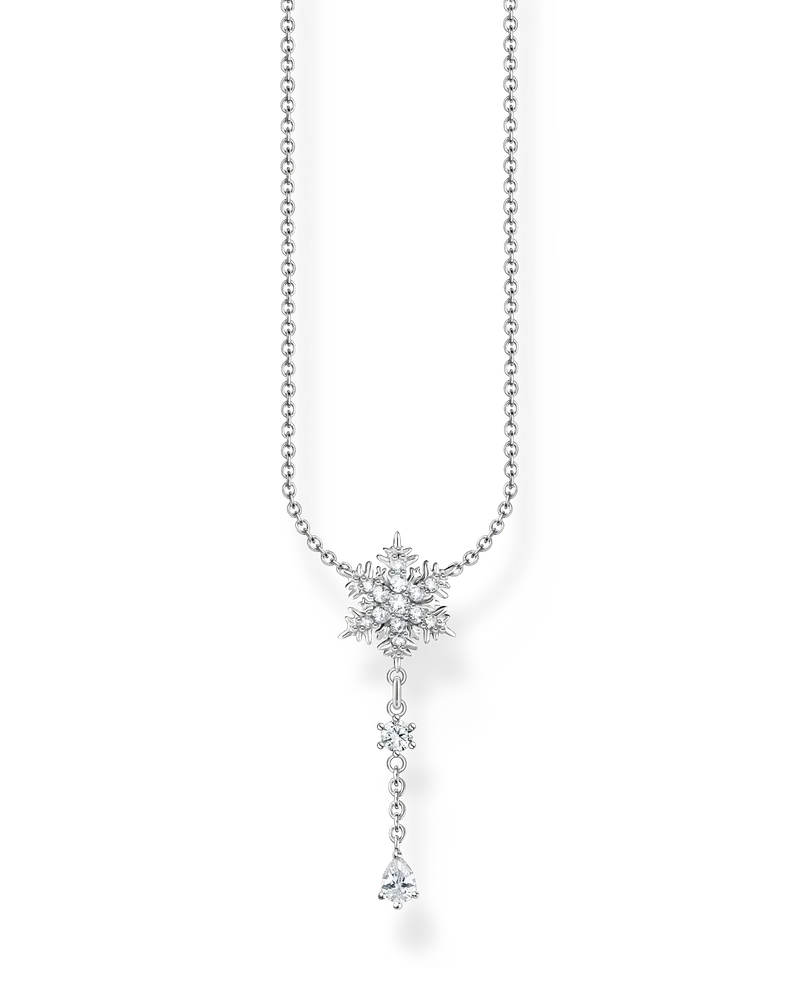 Thomas Sabo Damen Kette Schneeflocke mit weißen Steinen silber, Sterlingsilber, Charming Collection Silberfarben