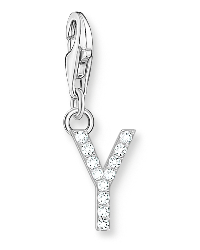 Thomas Sabo Damen Charm-Anhänger Buchstabe Y mit weißen Steinen Silber, Sterlingsilber, Charm Club Collection Silberfarben