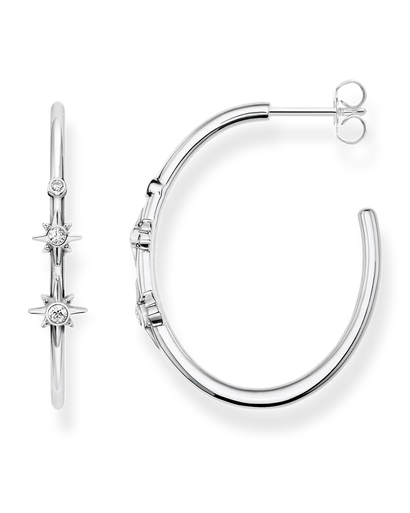 Thomas Sabo Damen Creole Sterne mit weißen Steinen, Sterlingsilber Silberfarben