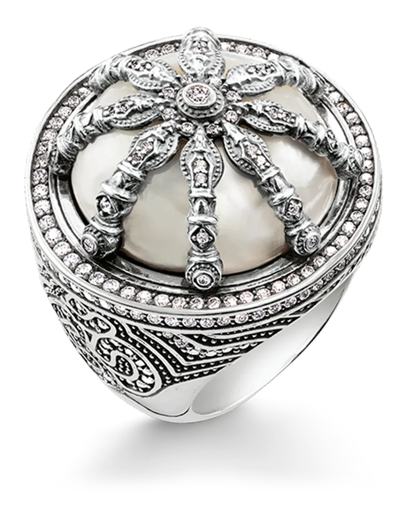Thomas Sabo Damen Cocktailring Perlmutt Karma Wheel, Sterlingsilber, Karma Beads Silberfarben