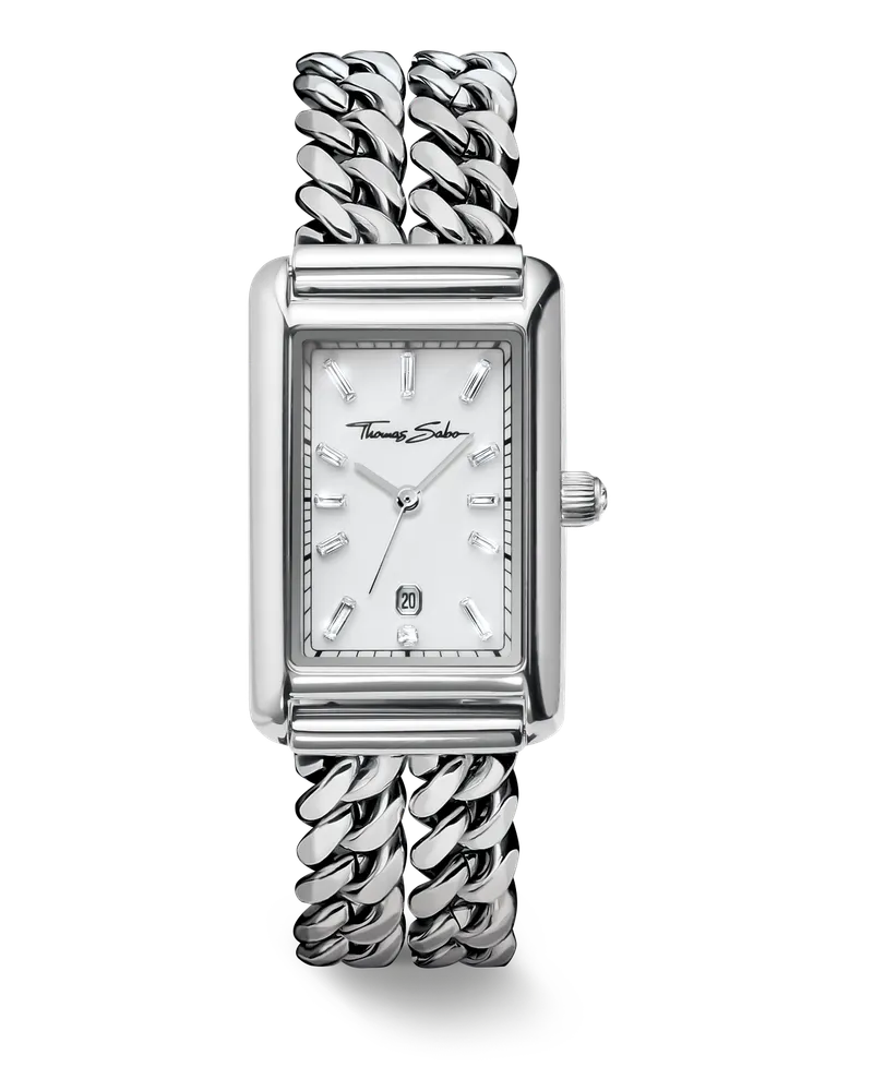 Thomas Sabo Damen Damenuhr Elegance rechteckig silberfarben, Edelstahl Silberfarben