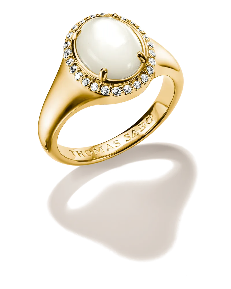 Thomas Sabo Damen Haloring mit Perlmutt und weißem Zirkonia, M01 Gelbgoldfarben