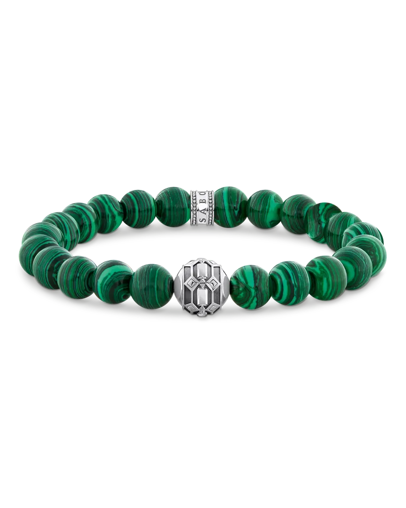 Thomas Sabo Herren Armband aus imitiertem Malachit mit Bead Silber geschwärzt, 925 Sterlingsilber geschwärzt/ imitierter Malachit Grün