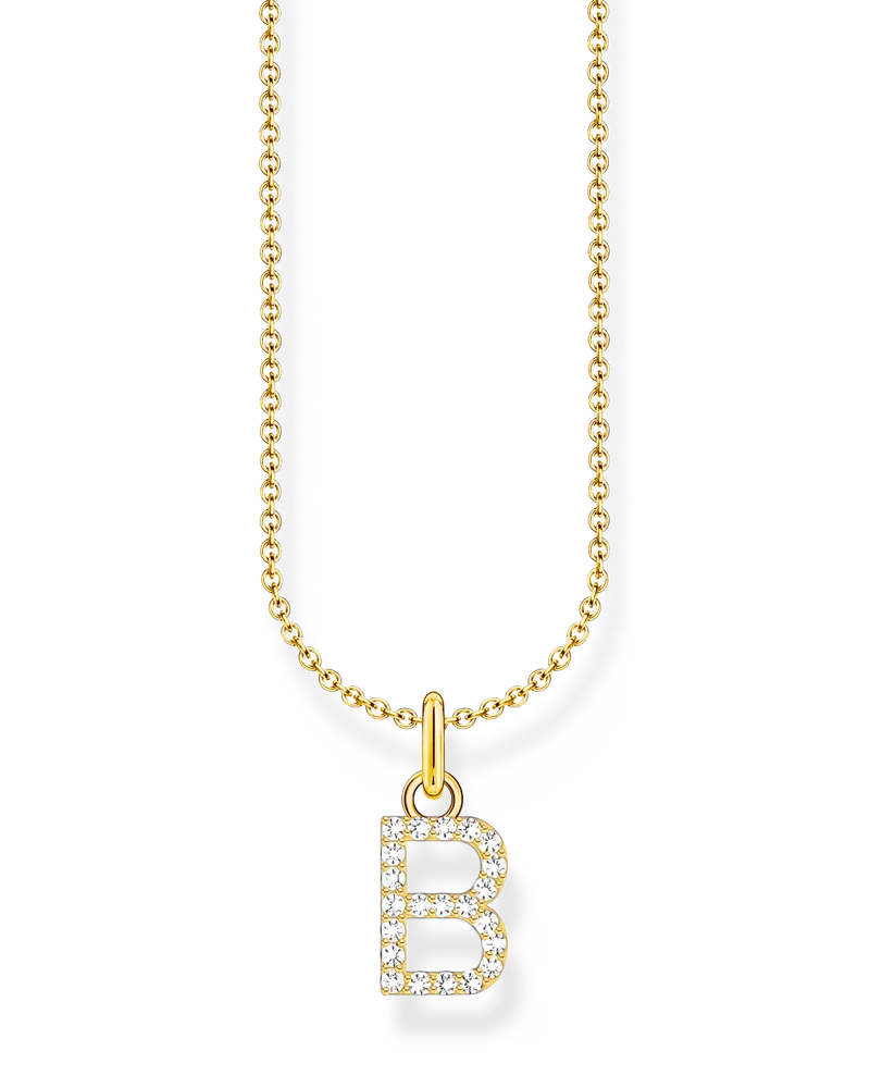 Thomas Sabo Damen Kette mit Buchstaben-Anhänger B vergoldet, Sterlingsilber Gelbgold vergoldet, Charming Collection Gelbgoldfarben