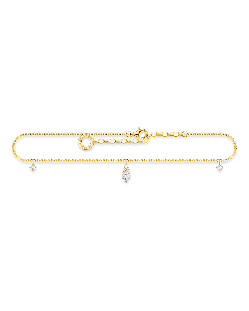 Thomas Sabo Damen Fußkette weißer Stein gold, Sterlingsilber Gelbgold vergoldet, Charming Collection Gelbgoldfarben