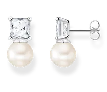 Ohrstecker Perle mit weißem Stein silber