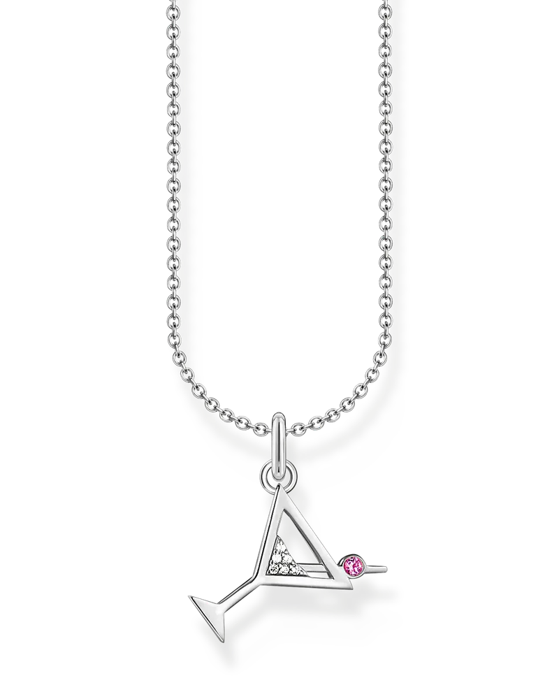 Thomas Sabo Damen Kette mit Cocktail-Anhänger Silber, Sterlingsilber, Charming Collection Rot