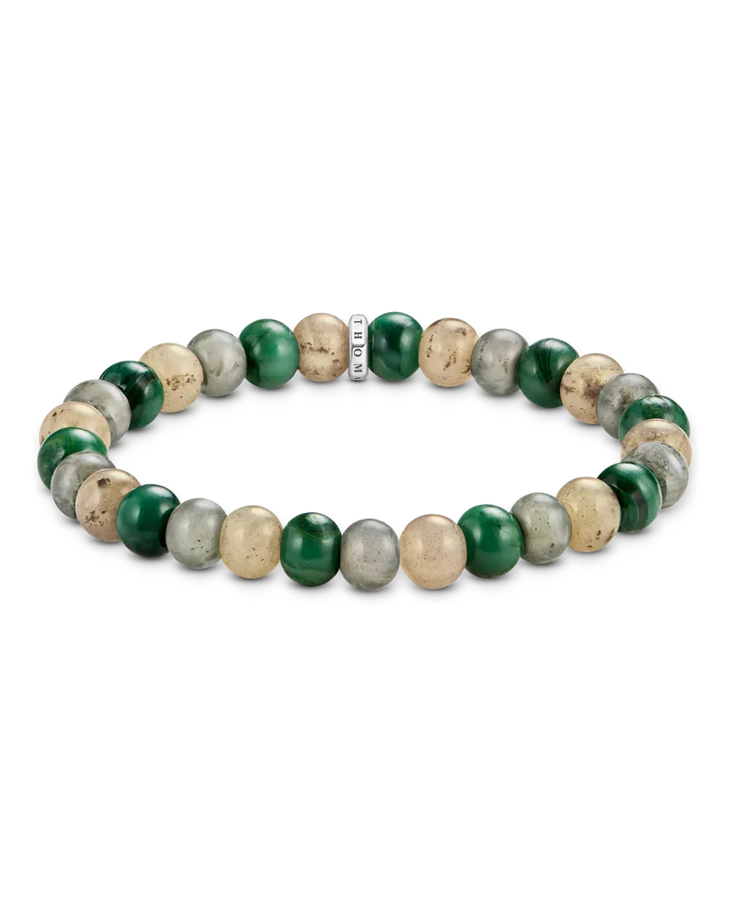 Thomas Sabo Herren Armband Jasper, Jade und Labradorit 9 mm, 925 Sterlingsilber/ Labradorit Grün
