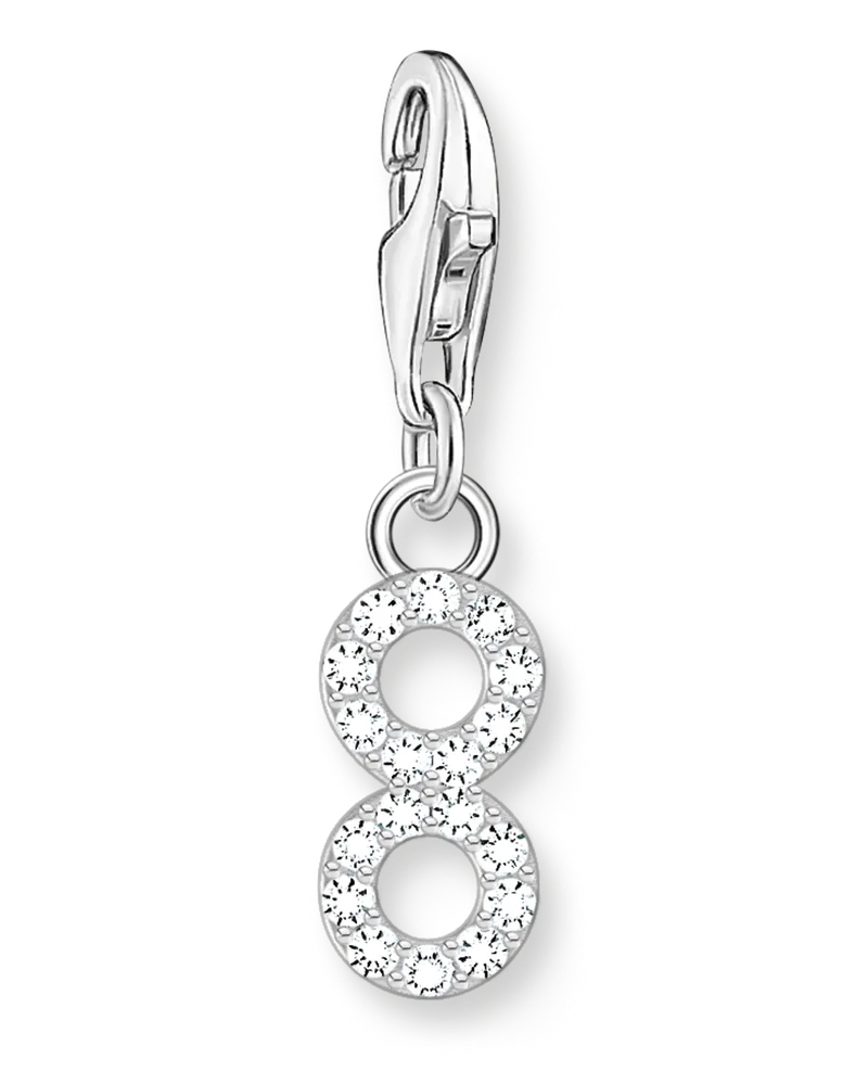 Thomas Sabo Damen Charm-Anhänger Zahl 8 mit weißen Steinen Silber, Sterlingsilber, Charm Club Collection Silberfarben