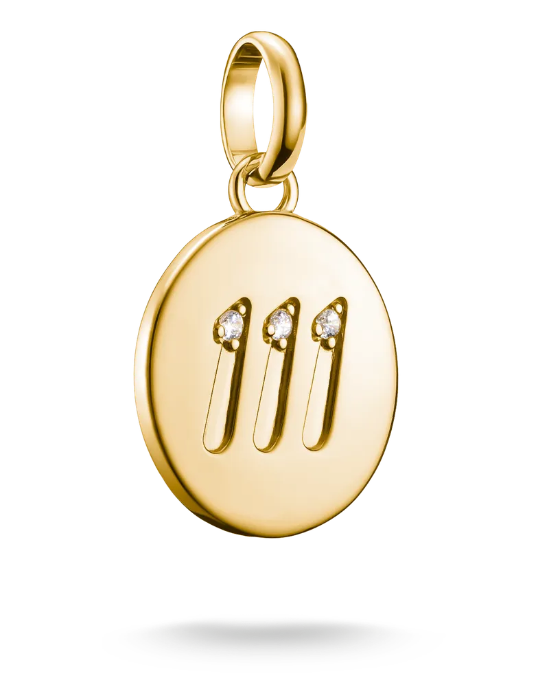Thomas Sabo Damen Charm-Anhänger Engelzahl 111 mit Steinen Connect vergoldet mit Gravur, Sterlingsilber Gelbgold vergoldet Gelbgoldfarben