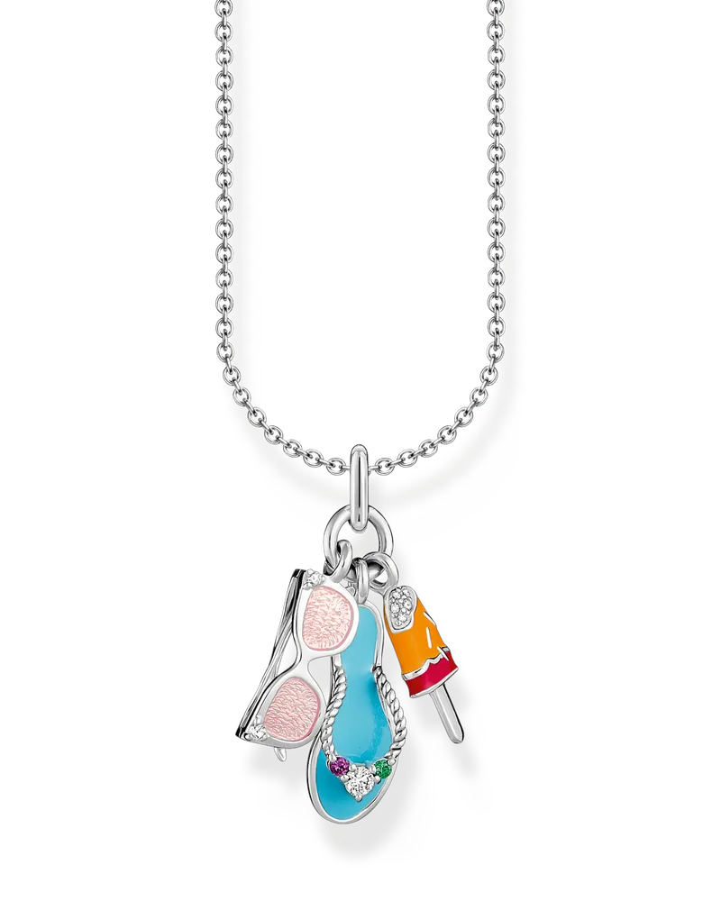 Thomas Sabo Damen Kette mit buntem Triple-Anhänger Silber, 925 Sterlingsilber geschwärzt/ Glas-Keramik Stein/ Kaltemail/ synthetischer Korund/ Zirkonia, Charming Collection Grün