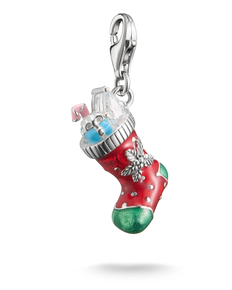 Thomas Sabo Damen Charm-Anhänger Weihnachtssocken Silber, Sterlingsilber Blau
