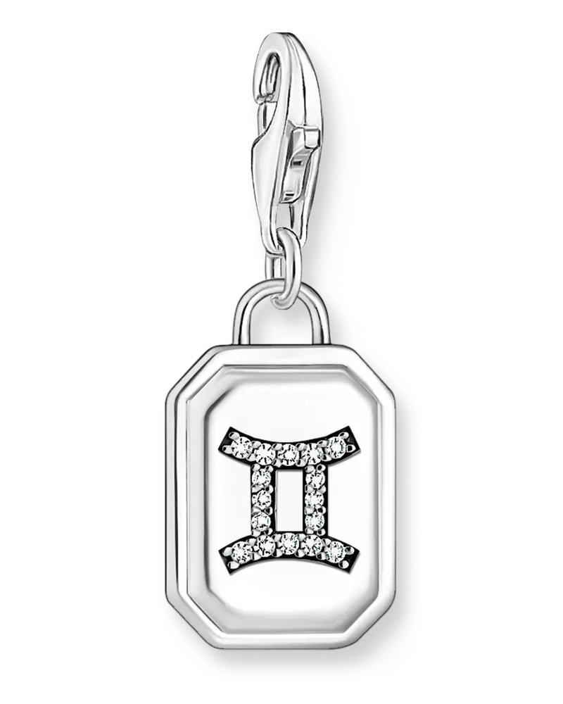 Thomas Sabo Damen Charm-Anhänger Sternzeichen Zwilling mit Steinen Silber, Sterlingsilber, Charm Club Collection Silberfarben