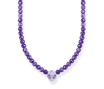 Kette Beads mit Alienkopf und violetter Kaltemaille Silber