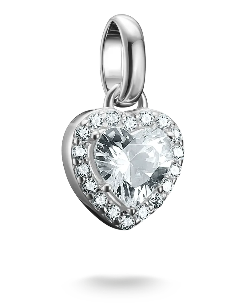 Thomas Sabo Damen Charm-Anhänger Herz mit Steinen Connect Silber, Sterlingsilber Silberfarben