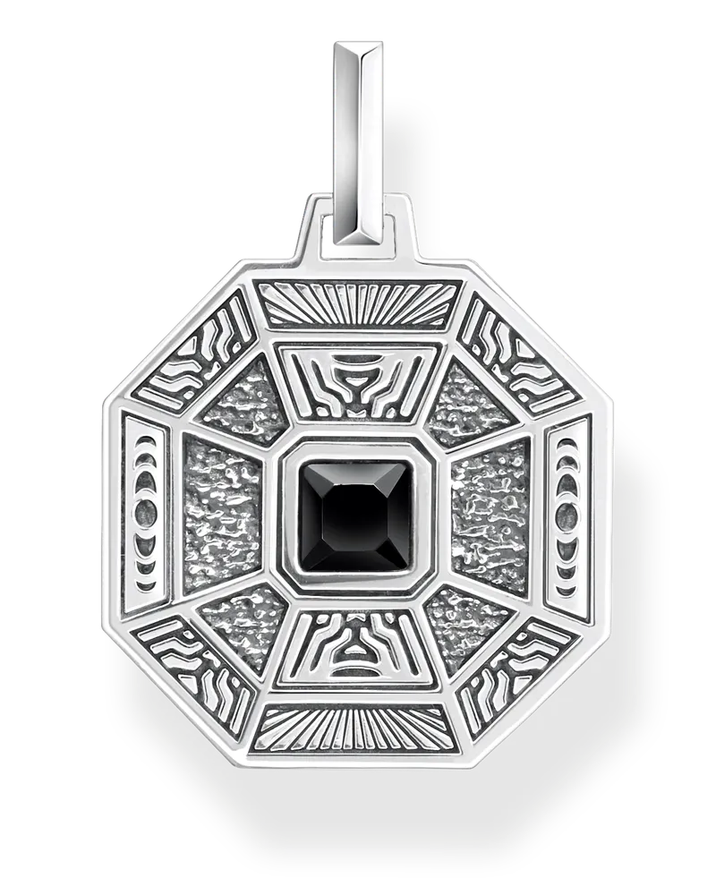 Thomas Sabo Herren Anhänger Talisman mit schwarzem Onyx Silber, 925 Sterlingsilber geschwärzt/ Achat Schwarz