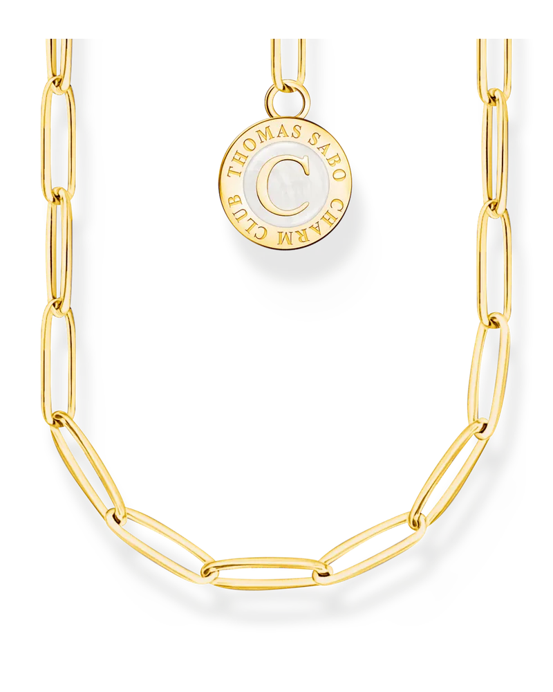 Thomas Sabo Damen Charm-Kette mit weißem Coin vergoldet, Sterlingsilber Gelbgold vergoldet, Charm Club Collection Gelbgoldfarben