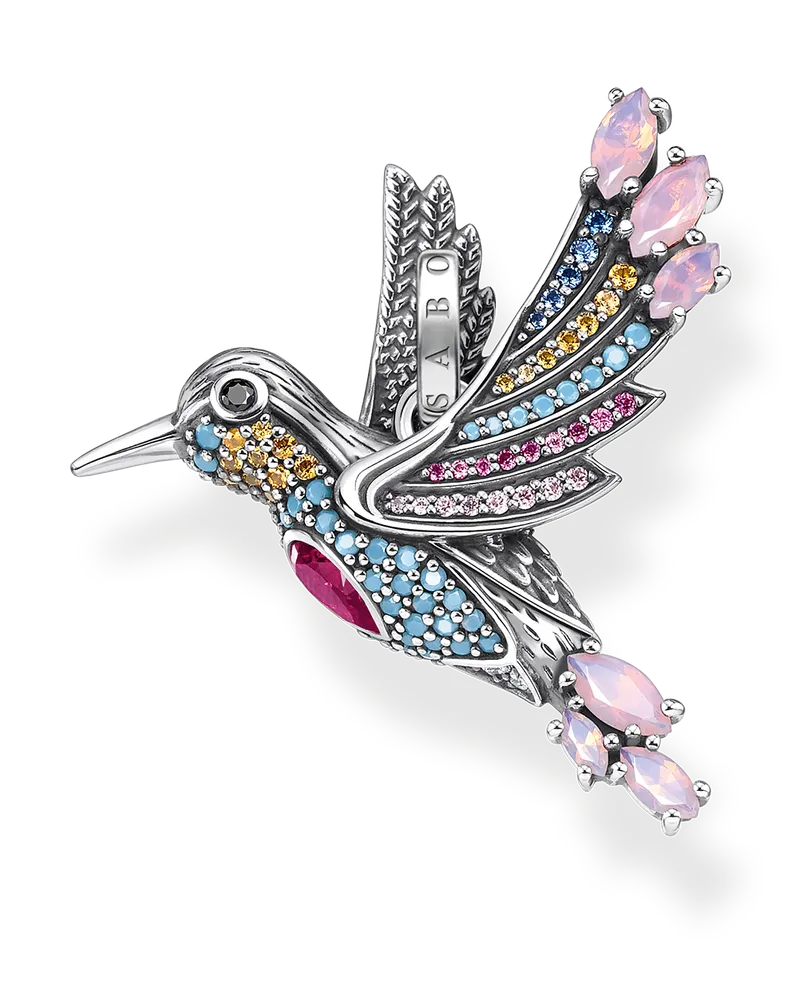 Thomas Sabo Damen Anhänger bunter Kolibri silber, 925 Sterlingsilber, geschwärzt/ Glas-Keramik Stein/ synthetischer Korund/ Zirkonia Blau