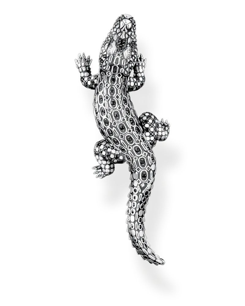 Thomas Sabo Herren Kettenanhänger Krokodil mit schwarzen und grünen Steinen Silber geschwärzt, 925 Sterlingsilber geschwärzt/ Glas-Keramik Stein/ Zirkonia Grün