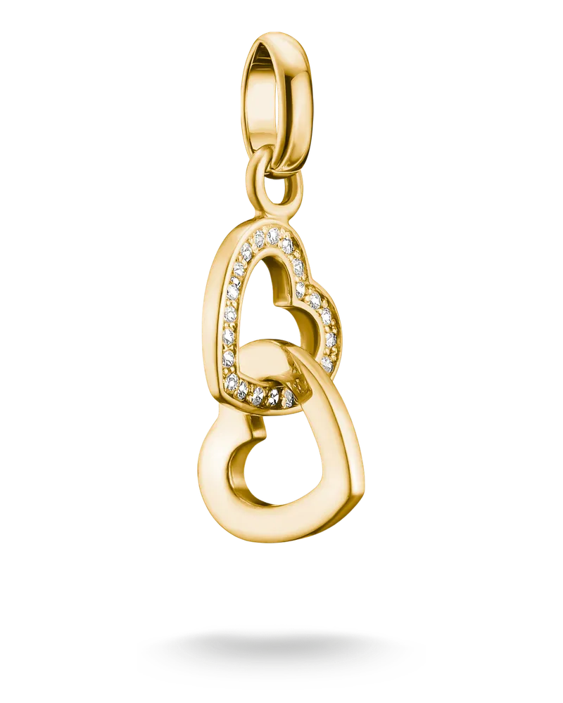 Thomas Sabo Charm zwei Herzen mit weißem Zirkonia – Connect weiß CC1201-M01-14 Gelbgoldfarben