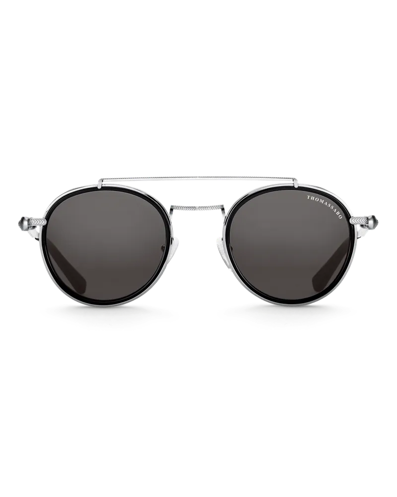 Thomas Sabo Herren Sonnenbrille Johnny Panto Totenkopf, Sterlingsilber Grau