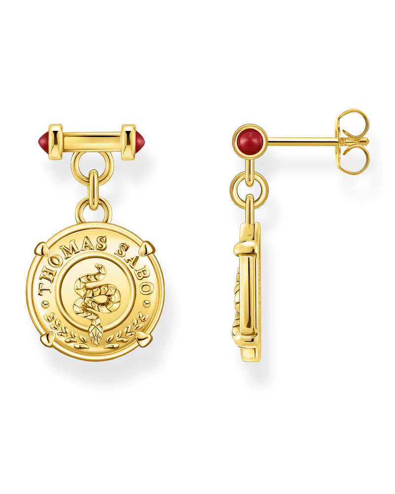 Thomas Sabo Damen Ohrringe mit Münzanhänger vergoldet, 522 Gelbgoldfarben