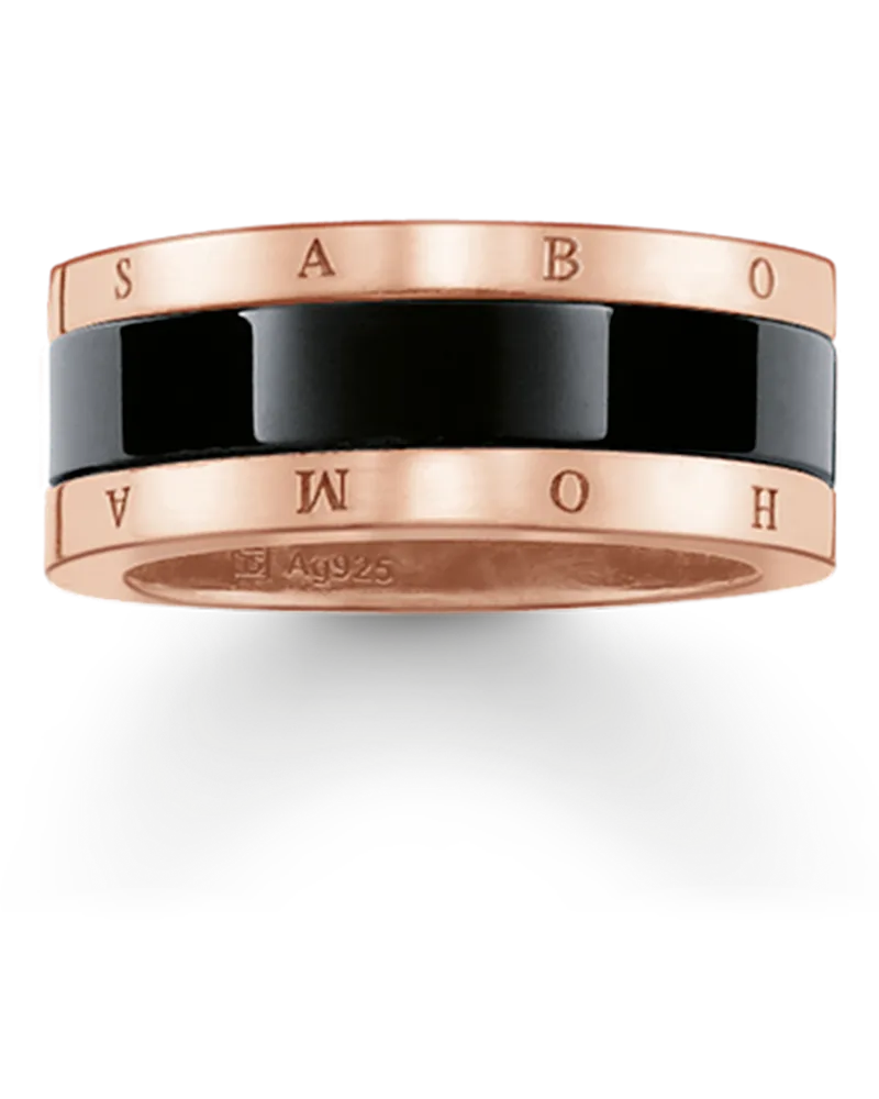 Thomas Sabo Damen Bandring schwarzes Keramik, Sterlingsilber Roségold vergoldet Roségoldfarben