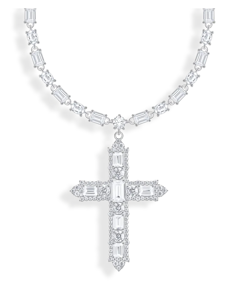Thomas Sabo Damen Kette mit Kreuzanhänger und weißen Steinen Silber, Sterlingsilber Silberfarben