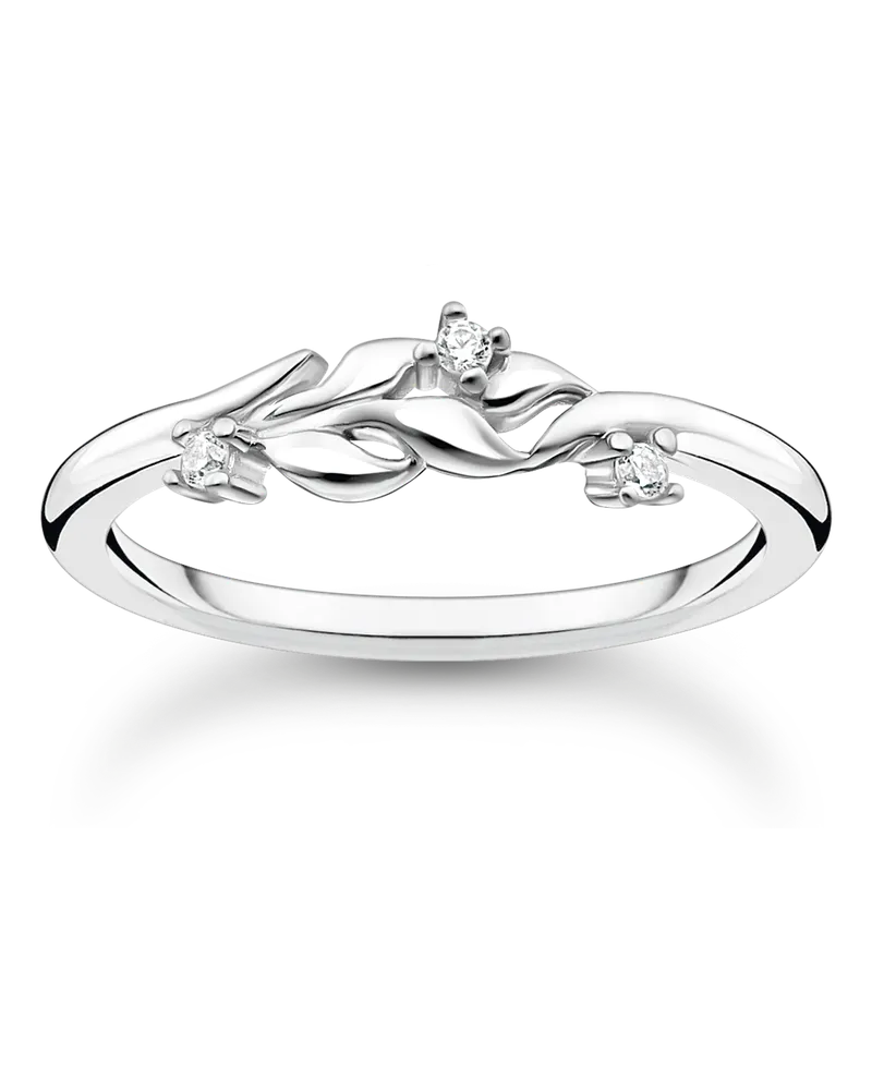 Thomas Sabo Damen Ring Blätter mit weißen Steinen silber, Sterlingsilber, Charming Collection Silberfarben