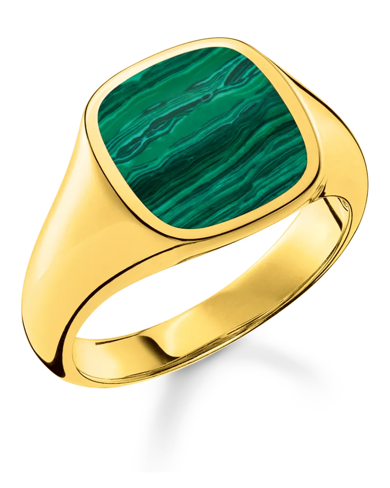 Thomas Sabo Herren Ring klassisch grün-gold, 925 Sterlingsilber vergoldet Gelbgold/ imitierter Malachit Gelbgoldfarben