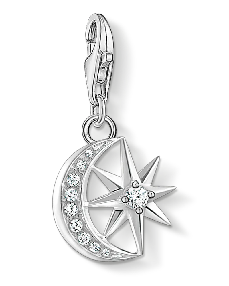 Thomas Sabo Damen Charm-Anhänger Stern und Mond, Sterlingsilber, Charm Club Collection Silberfarben
