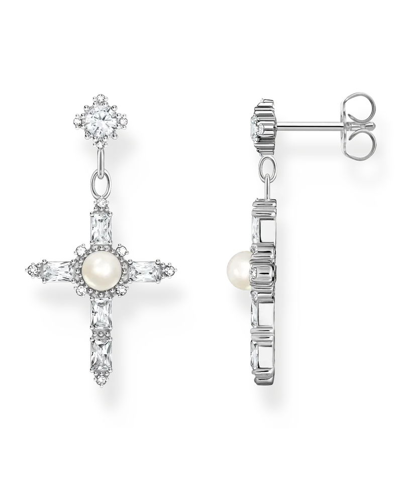 Thomas Sabo Damen Ohrringe Kreuz Cross Romance weiß Silber, Sterlingsilber Silberfarben