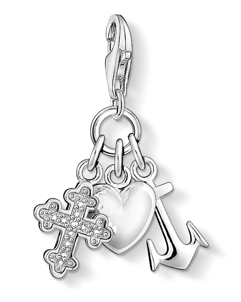 Thomas Sabo Damen Charm-Anhänger Kreuz, Herz, Anker, Sterlingsilber, Charm Club Collection Silberfarben