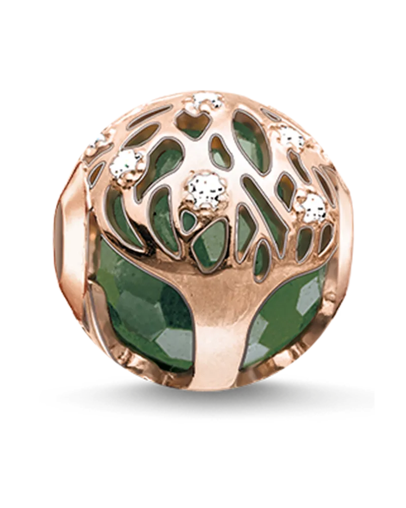 Thomas Sabo Damen Bead Grüner Lebensbaum, Sterlingsilber Roségold vergoldet, Karma Beads Grün