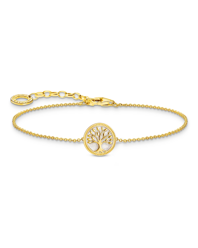Thomas Sabo Damen Armband mit Tree-of-Love-Anhänger und weißer Emaille vergoldet, Sterlingsilber Gelbgold vergoldet, Charming Collection Gelbgoldfarben