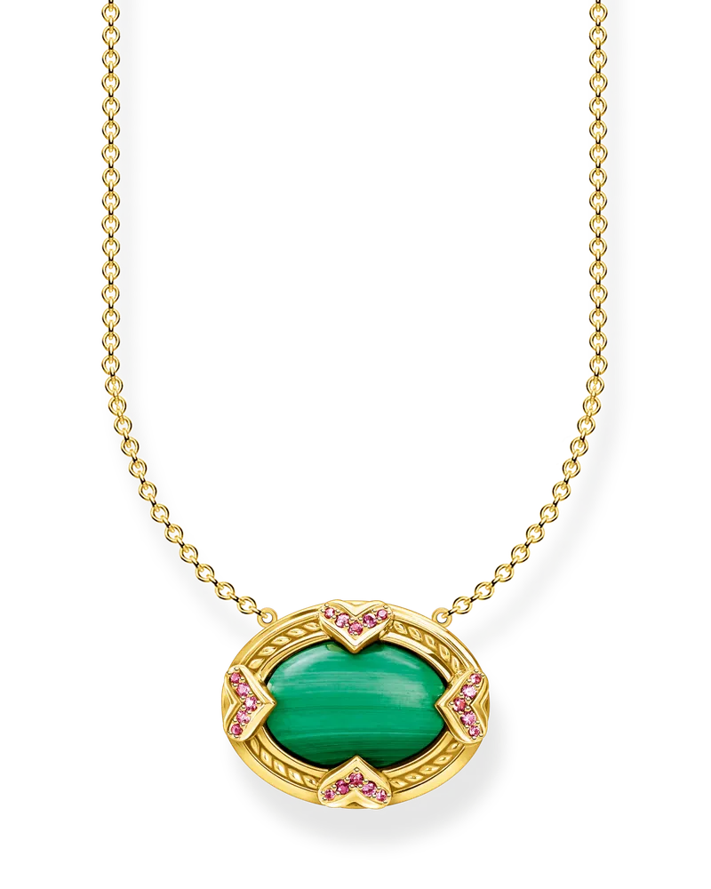 Thomas Sabo Damen Kette grüner Stein gold, 925 Sterlingsilber vergoldet Gelbgold/ imitierter Malachit Gelbgoldfarben