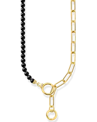 Thomas Sabo Collier aus Onyx-Beads und Gliederkette mit weißen Steinen vergoldet Gelbgoldfarben