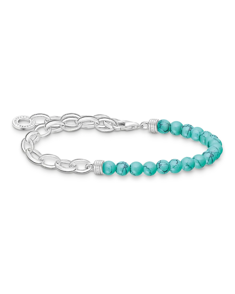 Thomas Sabo Damen Charm-Armband mit türkisen Beads Silber, Sterlingsilber, Charm Club Collection Silberfarben