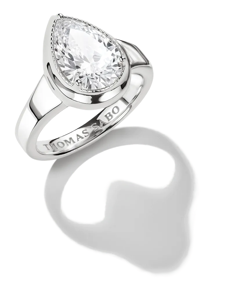 Thomas Sabo Damen Ring mit weißem Zirkonia in Tropfenform, Sterlingsilber Silberfarben