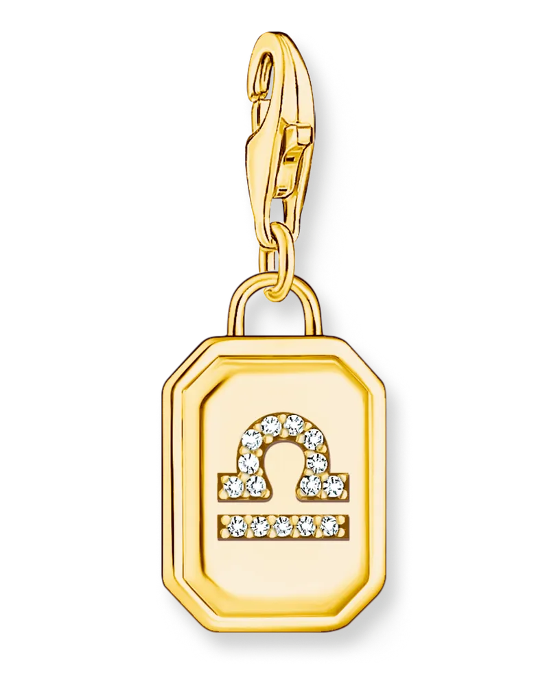 Thomas Sabo Damen Charm-Anhänger Sternzeichen Waage mit Steinen vergoldet, Sterlingsilber Gelbgold vergoldet, Charm Club Collection Gelbgoldfarben