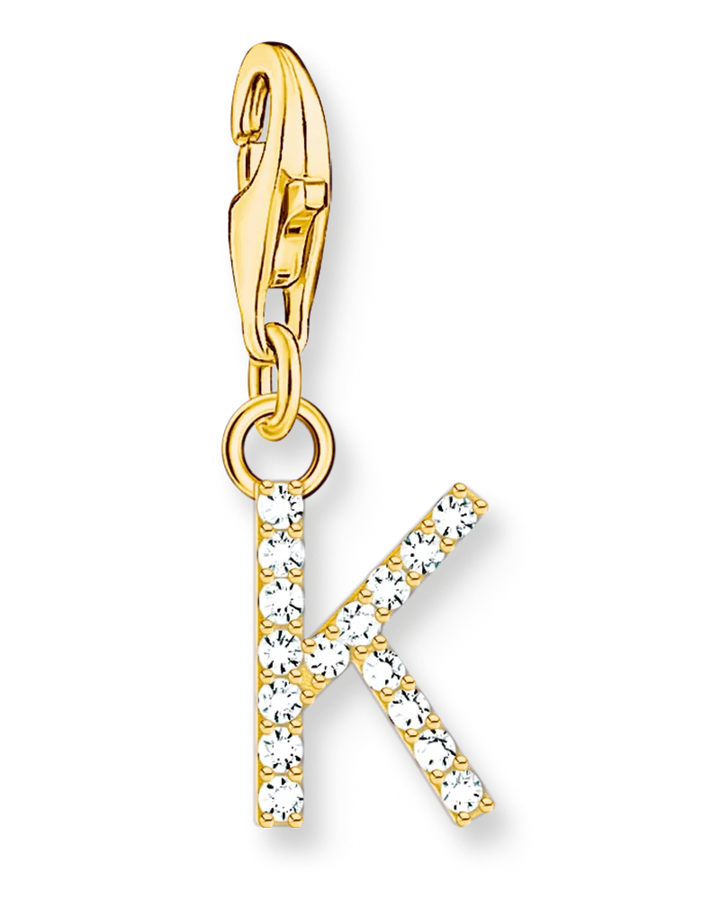 Thomas Sabo Damen Charm-Anhänger Buchstabe K mit weißen Steinen vergoldet, Sterlingsilber Gelbgold vergoldet, Charm Club Collection Gelbgoldfarben