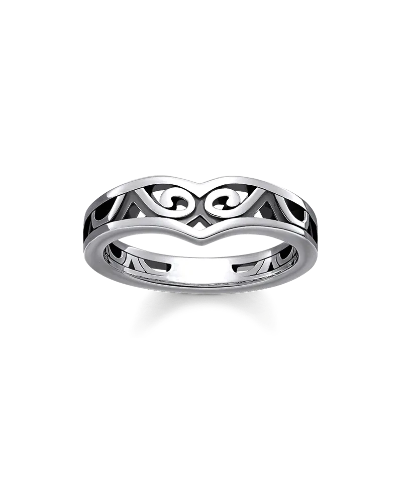 Thomas Sabo Damen Ring Maori Ornamente, Sterlingsilber geschwärzt Silberfarben