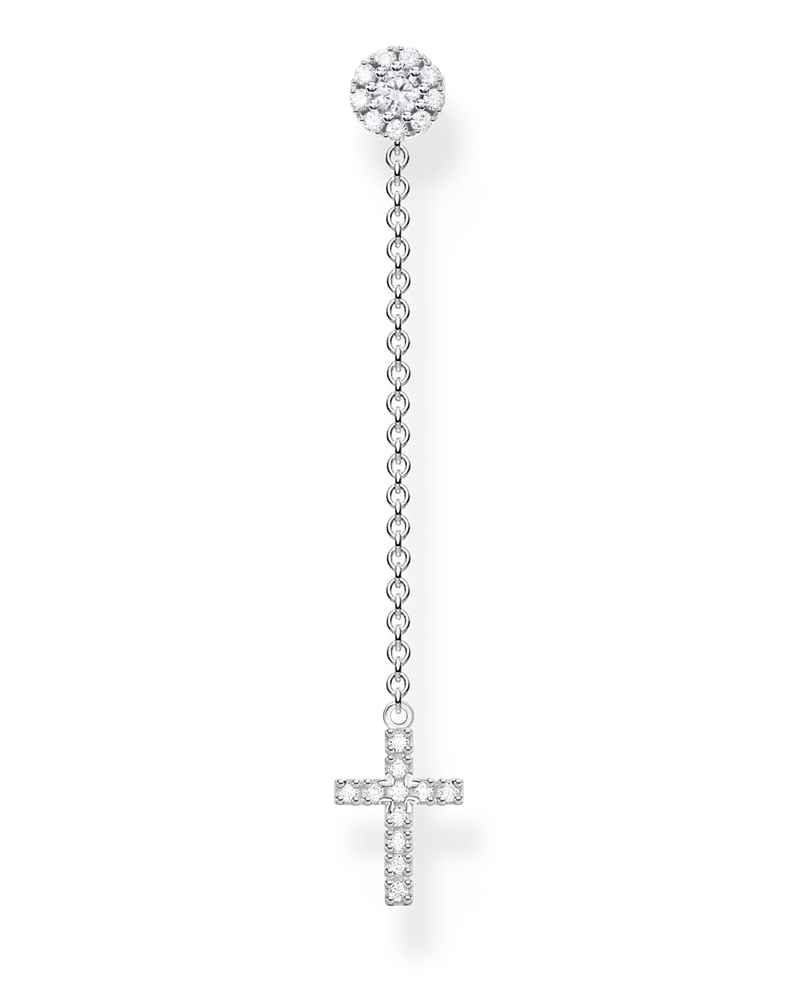 Thomas Sabo Damen Einzel Ohrstecker mit Kreuz Anhänger lang silber, Sterlingsilber, Charming Collection Silberfarben