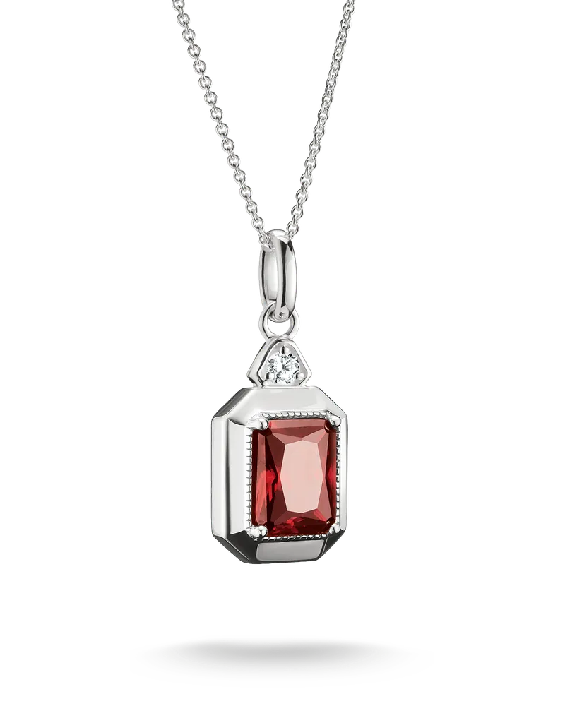Thomas Sabo Damen Kette Oktagon mit granatrotem Zirkoniastein Elyndra Silber, Sterlingsilber Rot