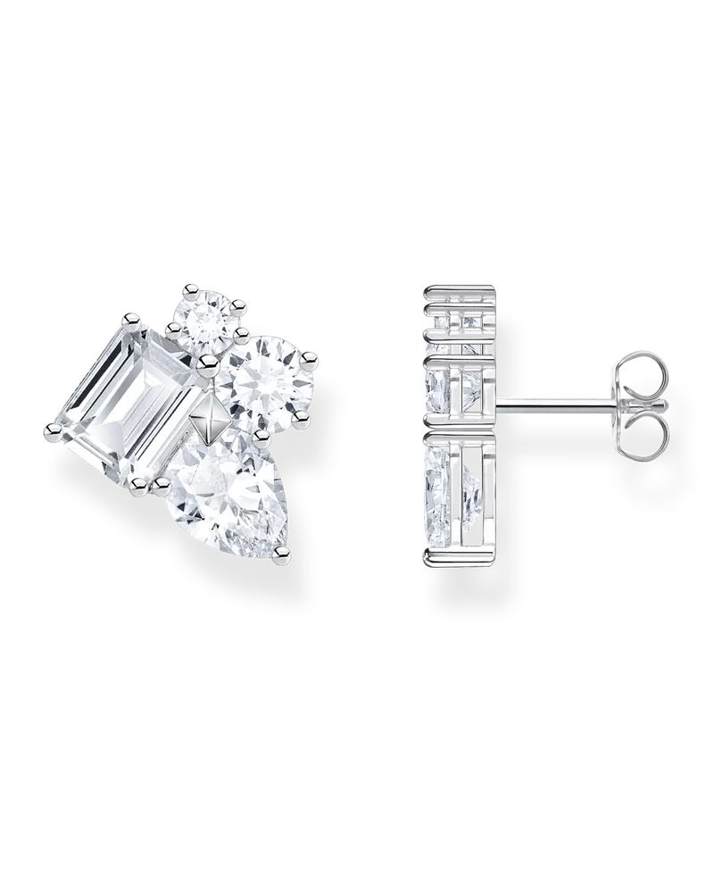 Thomas Sabo Damen Ohrstecker mit vier weißen Steinen Silber, Sterlingsilber Silberfarben